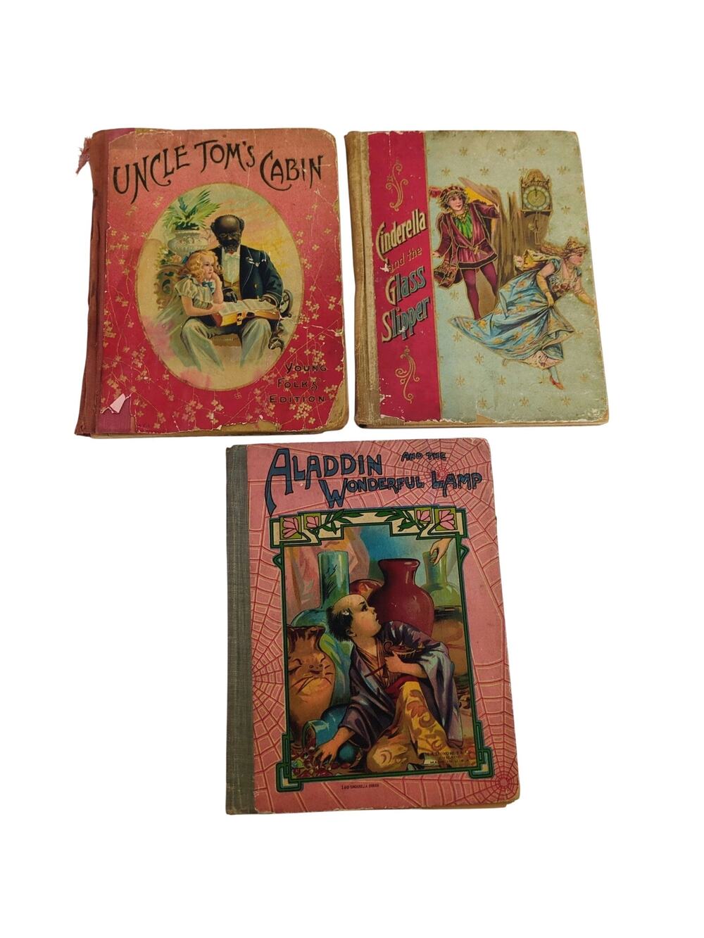 VTG Children's Book Lot 3 PC Uncle Tom's Cabin Cinderella Aladdin Fairy Tales